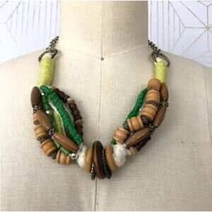 Artisan Whimsical Handmade Green Brown Forest Fairy Beaded Boho Chunky Necklace